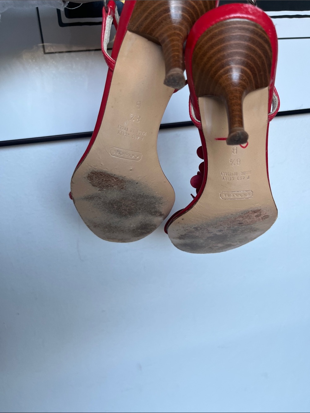 COACH Red Floral Appliqué T-Strap Sandals - Picture 6 of 7